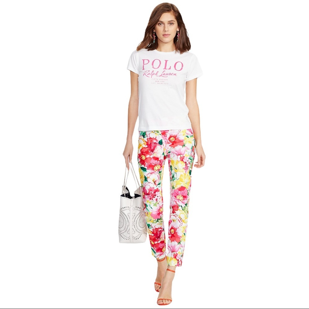 Polo Ralph Lauren Floral Crop Pants Size 6 Pink Yellow Garden Print Ankle Pants